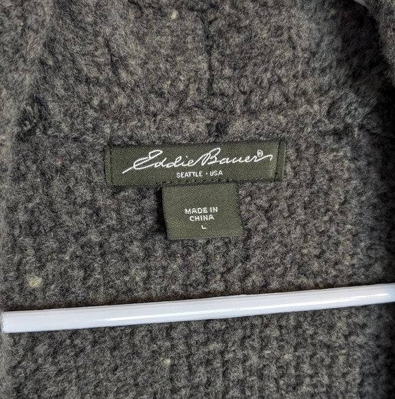 Eddie Bauer Sleeveless Wool Open Front Cardigan Green Cable Knit sz L - Picture 5 of 7